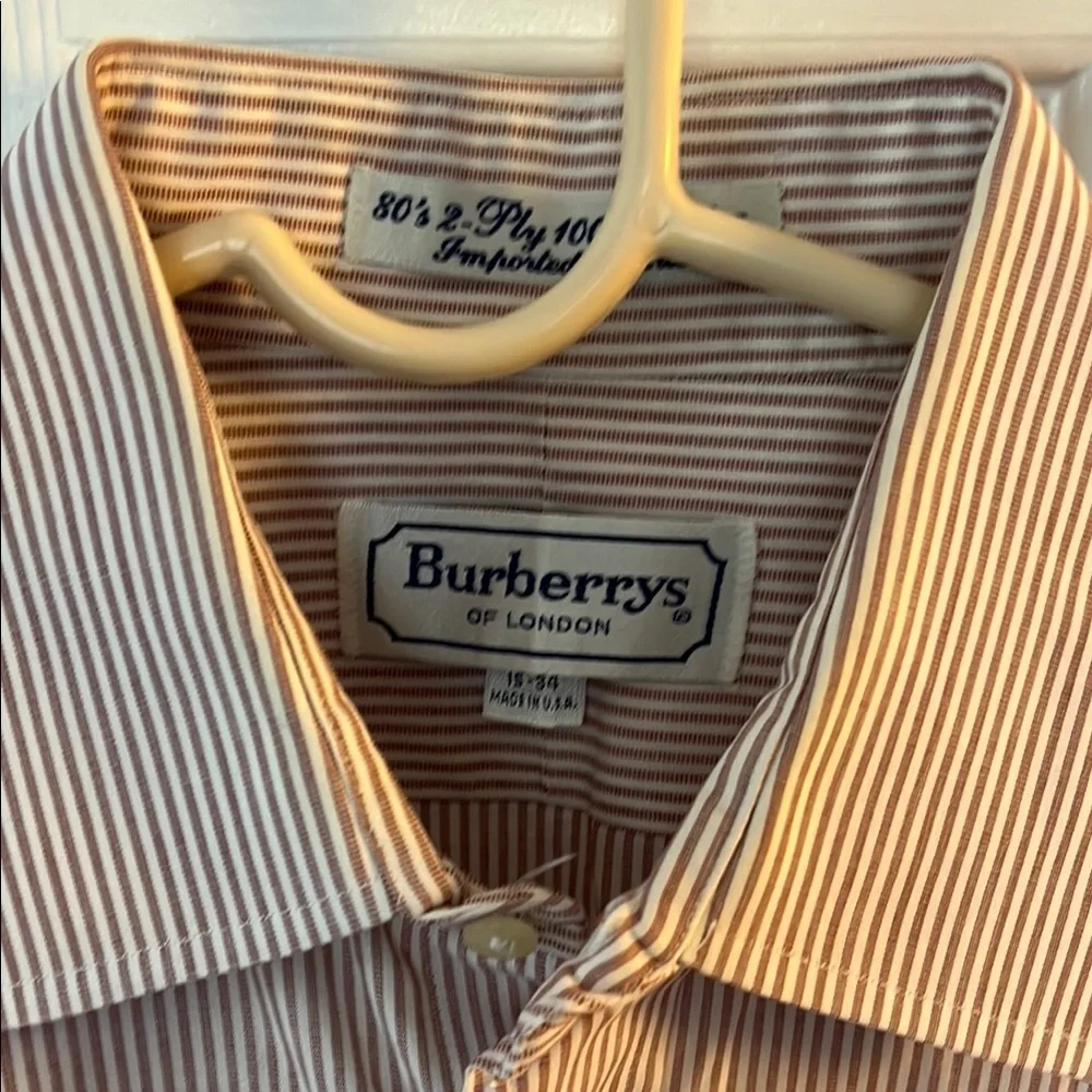Burberry Brown Casual Button Down Shirt with Stripes 15-34 USA vintage 80 - Picture 3 of 12